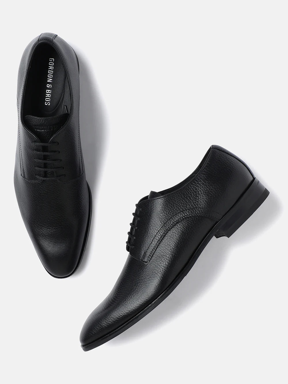 GORDON BROS - FINE MILLED BLACK MEN DERBY LACE UP SHOES | 636FINE MILLED BLACK