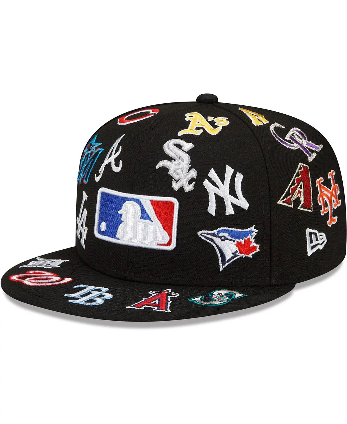 New Era Men's Black MLB Allover Team Logo 59FIFTY Fitted Hat