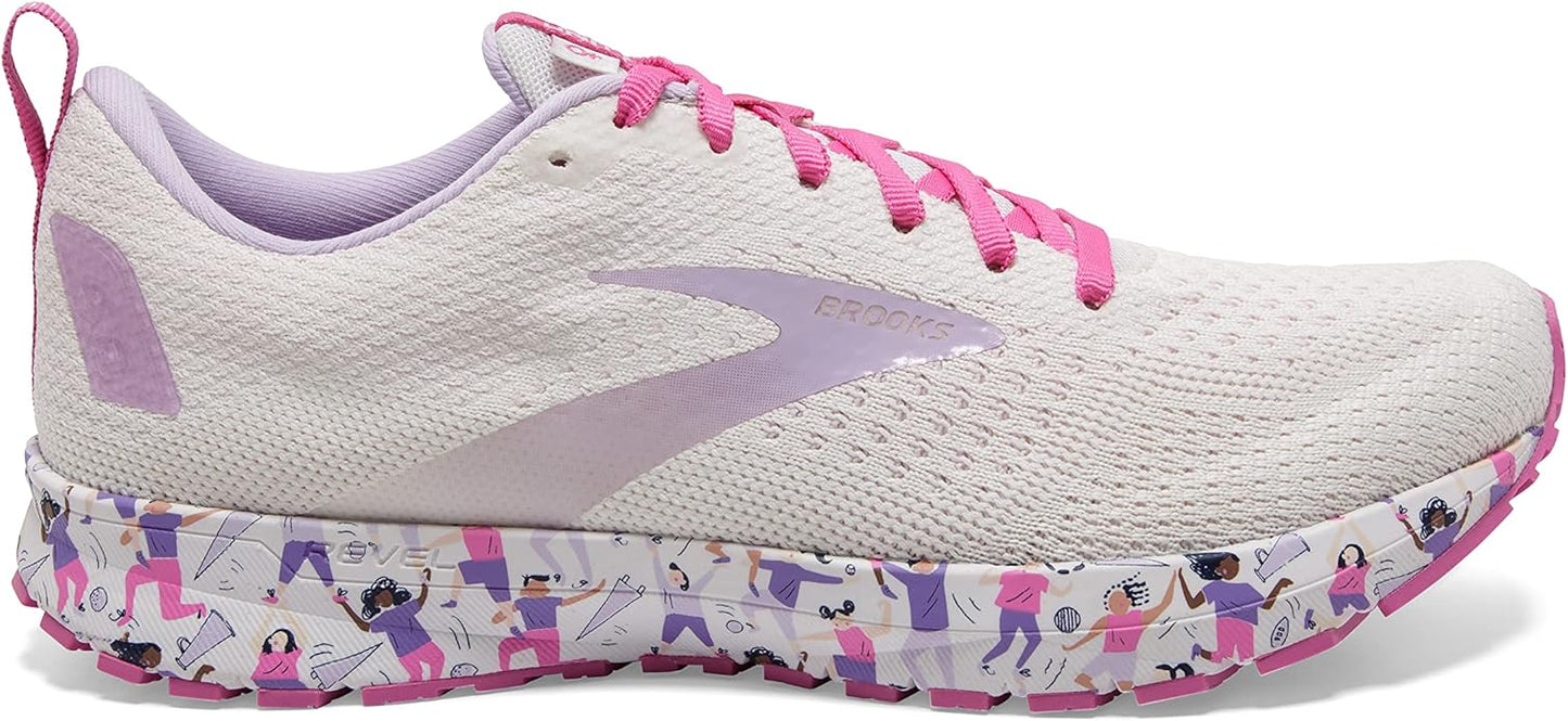Brooks Womens Revel 4 Running Shoe - White/Lilac/Pink