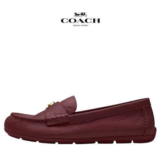 COACH Sculpted C Leather Driver Loafers Burgundy