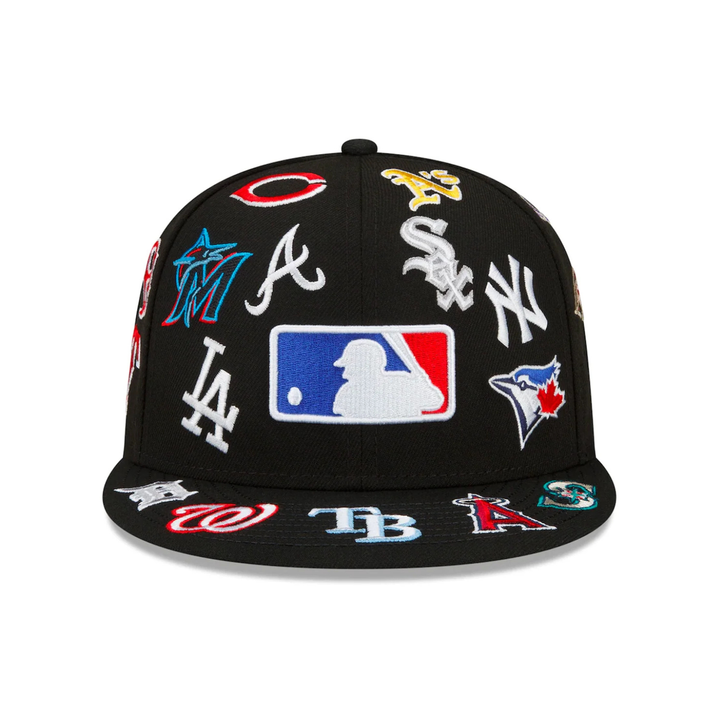 New Era Men's Black MLB Allover Team Logo 59FIFTY Fitted Hat