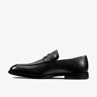 Clarks Mens Ronnie Step Black Leather Slip Ons