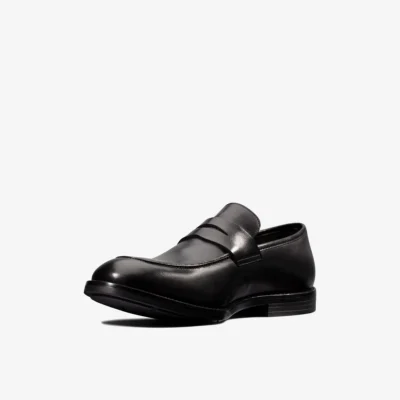 Clarks Mens Ronnie Step Black Leather Slip Ons